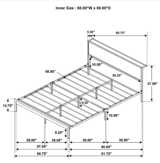 BASIC METAL BLACK AND LIGHT OAK BED - 1.5 METER WIDE - Image 5