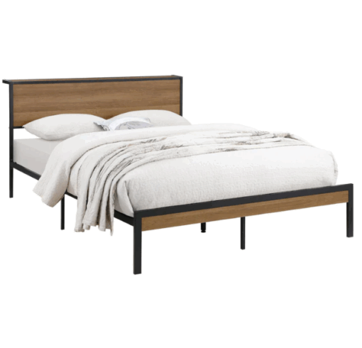 BASIC METAL BLACK AND LIGHT OAK BED - 1.5 METER WIDE - Image 2