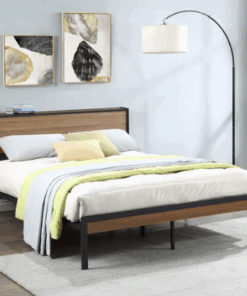 BASIC METAL BLACK AND LIGHT OAK BED - 1.5 METER WIDE