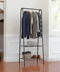 MODERN METAL GARMENT RACK WITH TWO BOTTOM SHELVES