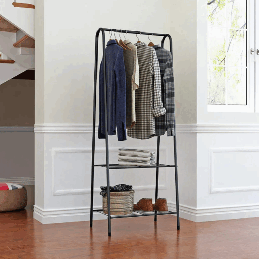 MODERN METAL GARMENT RACK WITH TWO BOTTOM SHELVES