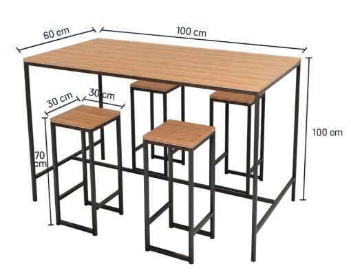 METAL TABLE WITH STOOLS - WOODEN TOP - Image 2