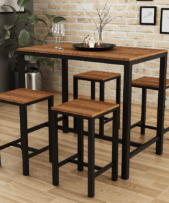 METAL TABLE WITH STOOLS - WOODEN TOP
