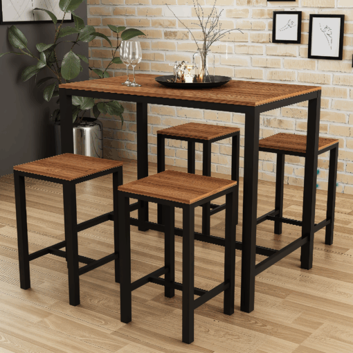 METAL TABLE WITH STOOLS - WOODEN TOP